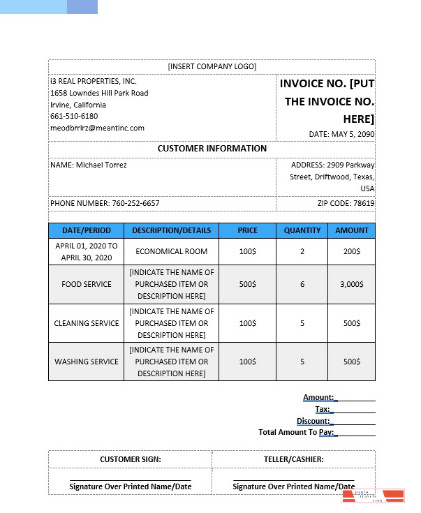 Blank Real Estate Invoice Template PSD template